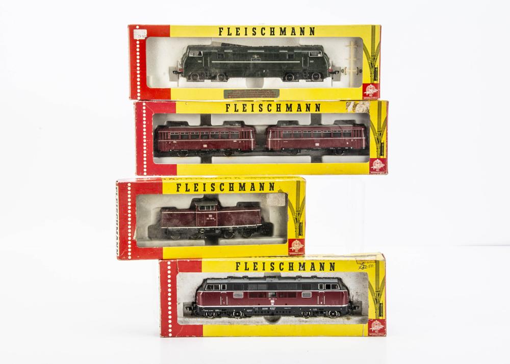 Fleischmann Diesel HO Gauge Locomotives, four boxed examples