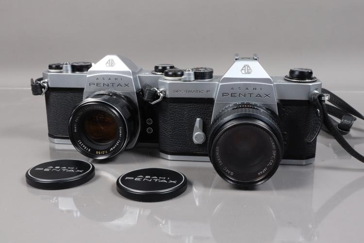 Two Asahi Pentax SLR Cameras, a Spotmatic F,shutter working, self