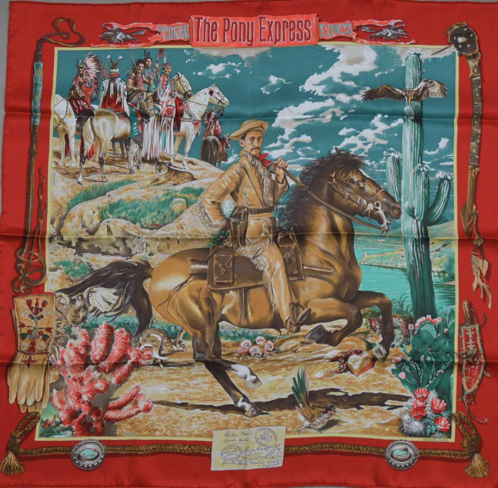 2) HERMES SILK TWILL SCARVES, EQUESTRIAN for sale at auction on
