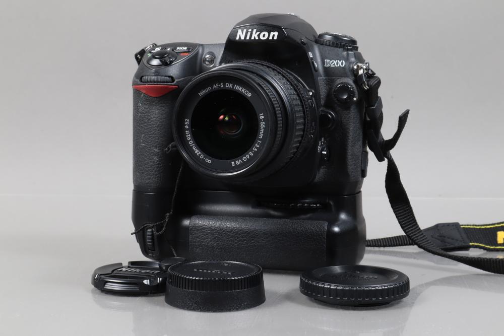 A Nikon D200 DSLR Camera, serial no 8038755 with MB-D200 battery
