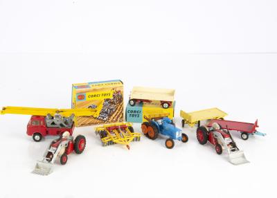 A small collection of Corgi Toys farm vehicles and accessories, comprising  a No. 54 Fordson 'Po