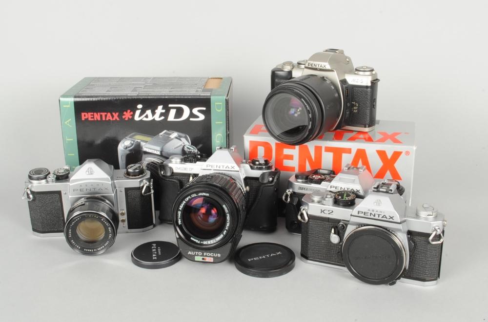 Pentax SLR Cameras,comprising a Pentax K2 body, an ME F