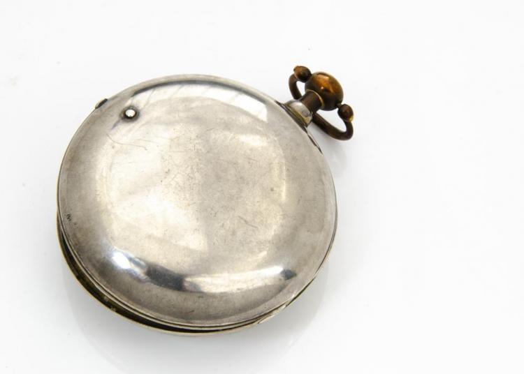 A George III silver pair cased pocket watch by William Fidgett, outer ...