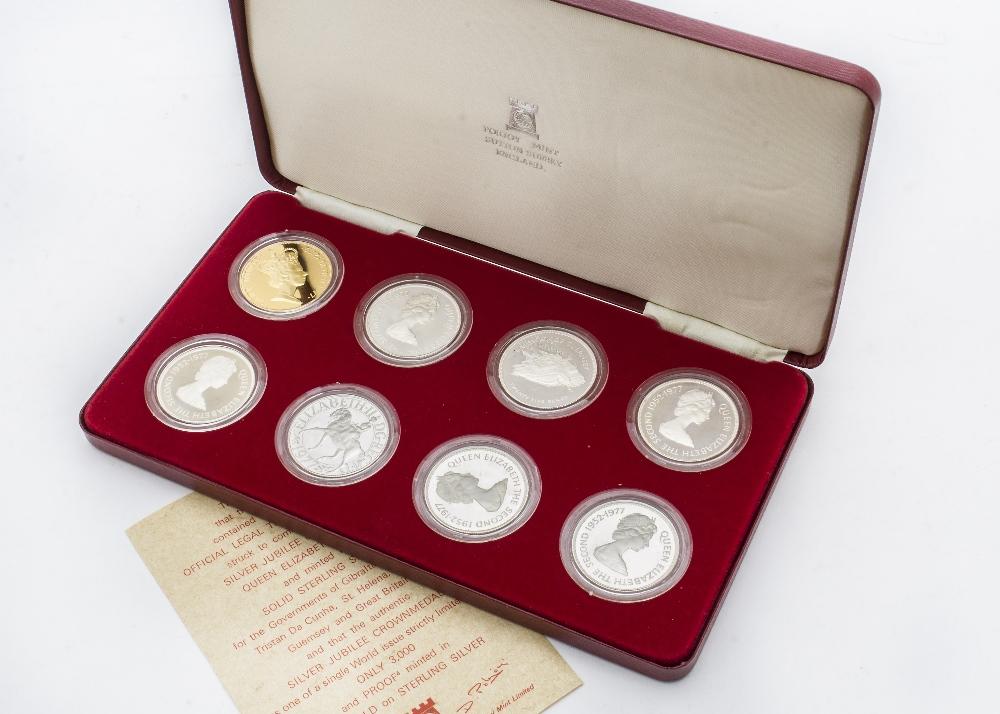 1977 Queen's Silver Jubilee set of 8 x sterling silver proof commemorative set 