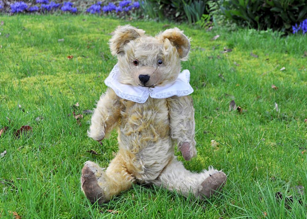 Scrumptious an early British teddy bear 1920s, with blonde mohair ...