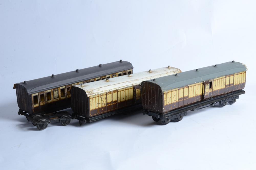 Three modified/incomplete Marklin 0 gauge LNWR Coaches, a 1st/3rd